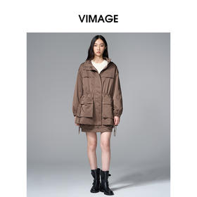 VIMAGE纬漫纪工装风腰部抽绳大口袋设计休闲时尚棉娄V2410102