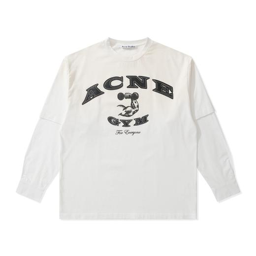 中性款做旧刺绣印花假两件长袖T恤ba001 商品图0