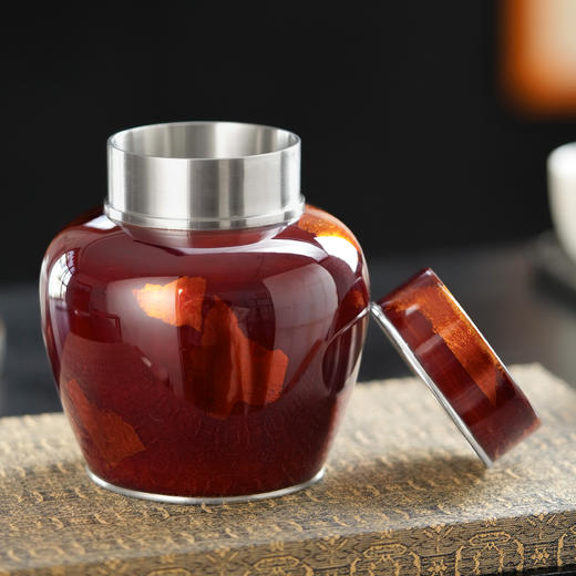 斑锡龙锦眠茶仓大漆彩金小号锡罐纯锡茶叶罐密封储茶罐锦眠茶仓手工锡器 商品图3