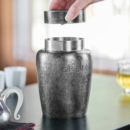 斑锡龙锡罐鸣幽茶仓复古纯锡茶叶罐密封储茶罐手工锡器 商品图2