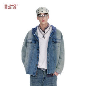 BJHG不计后果牛仔外套男款秋季2025新款水洗做旧连帽衬衫休闲夹克