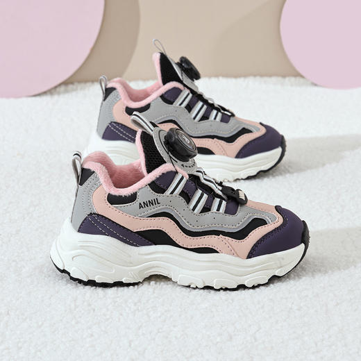 ANNIL/安奈儿童鞋女童冬季加绒保暖休闲鞋旋转纽扣秋冬季透气防滑运动鞋HG5405687 商品图3