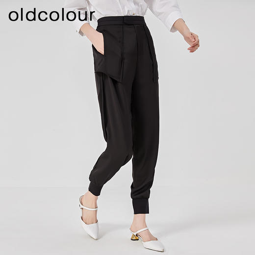 oldcolour夏季黑色高腰显瘦直筒束脚运动休闲裤女O25073504 商品图1