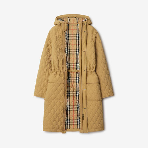 【一】BURBERRY 巴宝莉 女士 B 字型盾牌贴花绗缝尼龙风雪大衣棉服 驼色 8097997 C1544 商品图1
