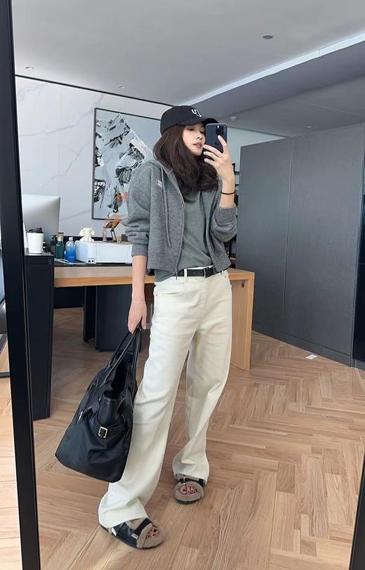 D110780时髦冬季加绒加厚阔腿牛仔裤高腰显瘦窄版直筒裤 商品图2