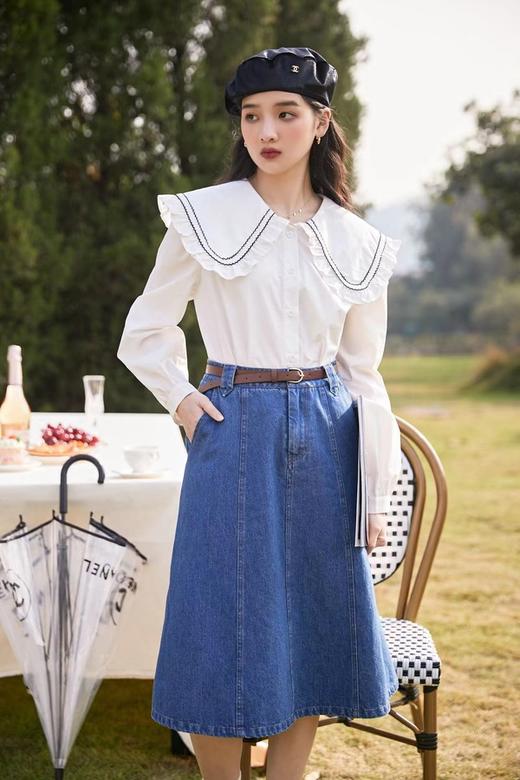 L.Fleuri 休闲复古A字版型牛仔半裙（不含腰带） 15572 商品图1