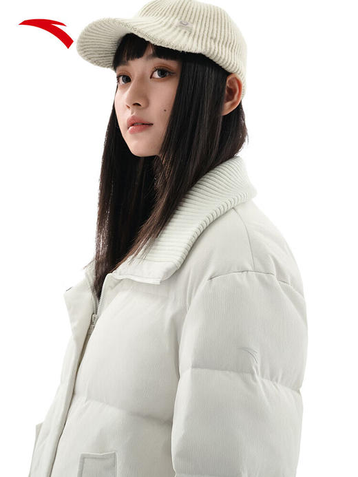 安踏【关晓彤同款】短款羽绒服防泼水女针织拼接翻领棉服162547914 【75%鸭绒】数字雾灰-1 商品图3