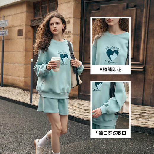 OLrain欧芮儿法式微风蓝卫衣套装女春装2025年新款宽松休闲两件套 商品图2