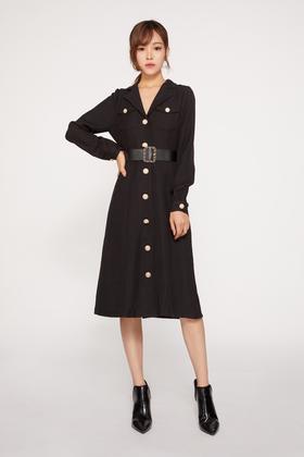 LNNNS 时尚黑色收腰连衣裙 10027