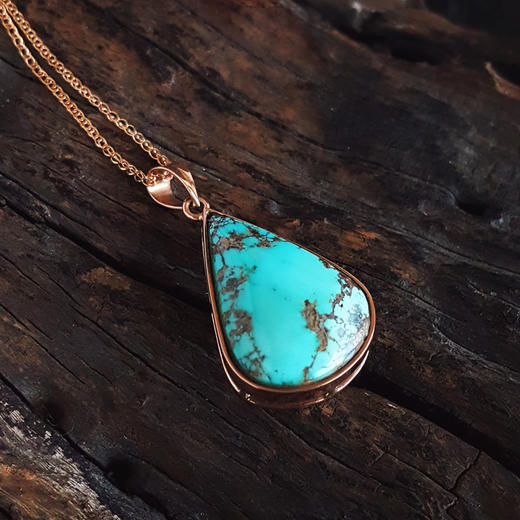 【天然正品】AU750黄金镶天然原矿高瓷高蓝铁线水滴形绿松石吊坠项链 链长：41CM 女士251025NJT13 商品图3