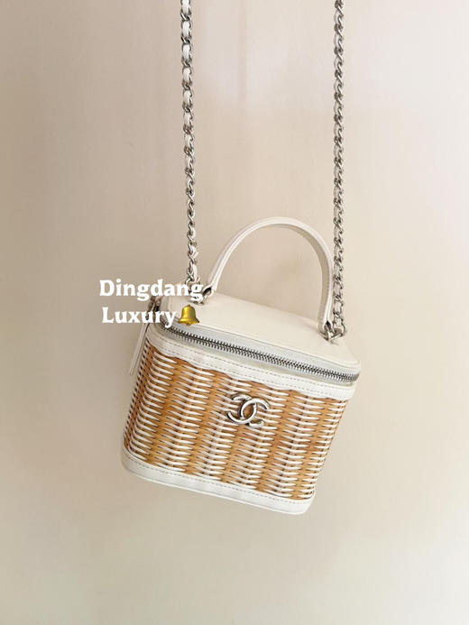 Chanel 小号 白色 竹编拼皮 化妆包 商品图0