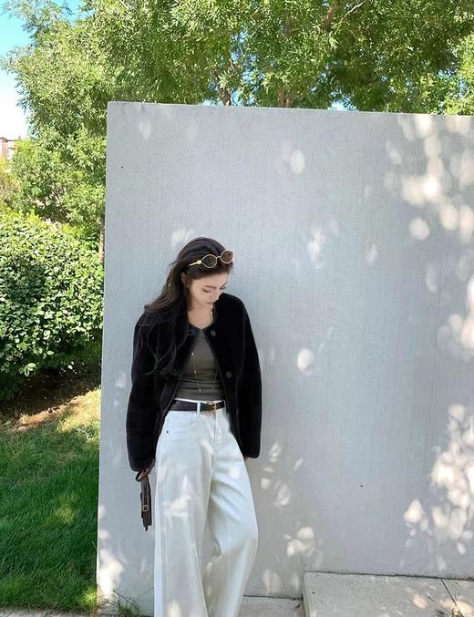 D110780时髦冬季加绒加厚阔腿牛仔裤高腰显瘦窄版直筒裤 商品图9