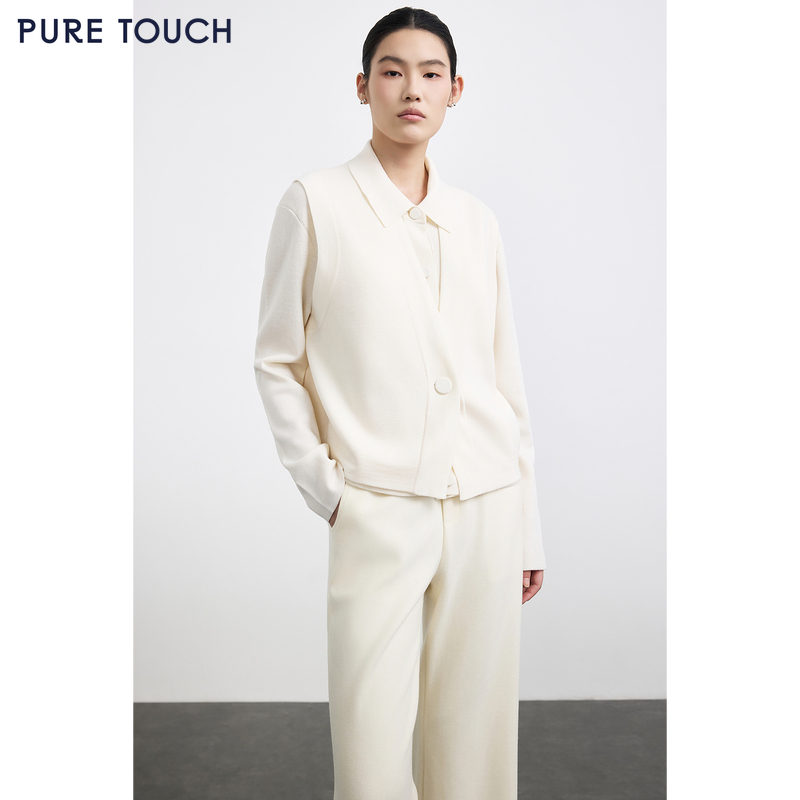 商场同款PURE TOUCH女装25冬新款绵羊毛针织开衫马甲一粒扣毛背心