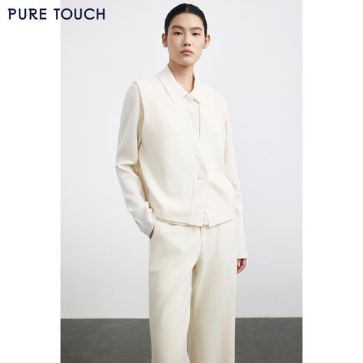 商场同款PURE TOUCH女装25冬新款绵羊毛针织开衫马甲一粒扣毛背心 商品图0