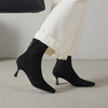 【预售5天】时尚绒面复古粗跟弹力靴女新款气质百搭方头高跟裸靴瘦瘦短靴WC&M3530 商品缩略图3