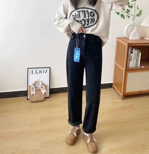 D110798厚绒小个子水貂绒保暖宽松垮裤高腰弹力哈伦牛仔裤女 商品图4