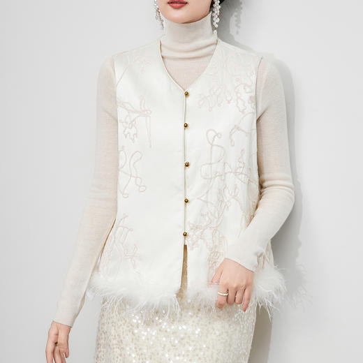 「高货wl」全新升级【铂金会员459/天猫619/差价160】(65211)洛诗琳新中式夹棉马甲2025秋冬植绒气质国风鸵鸟毛外套女 商品图1