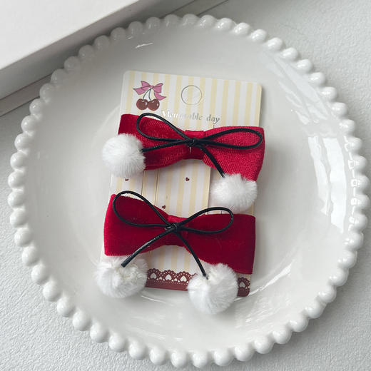 元气红丝绒蝴蝶结毛球对夹-纪念日百货门店同款166693388 商品图2