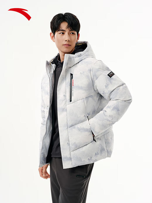 安踏【商场同款】六度芯 火山岩防泼水男长款羽绒服152547943N 纯净白/满地印-1 商品图3