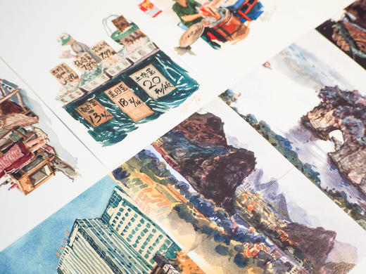 【文创新品上新！】角落的人·市井桂林 《打薄一点》明信片（市井桂林/山水桂林 两组可选） 原创 手绘  明信片  伴手礼   广西师范大学出版社 商品图1