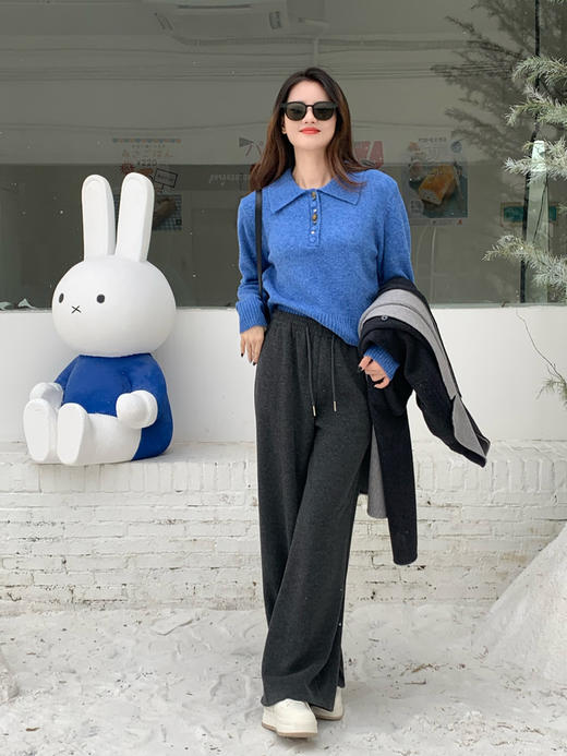 【百图lulu定制】【作家毛衣】翻领 珍宝扣 羊毛混纺 翻领 POLO毛衣 商品图5