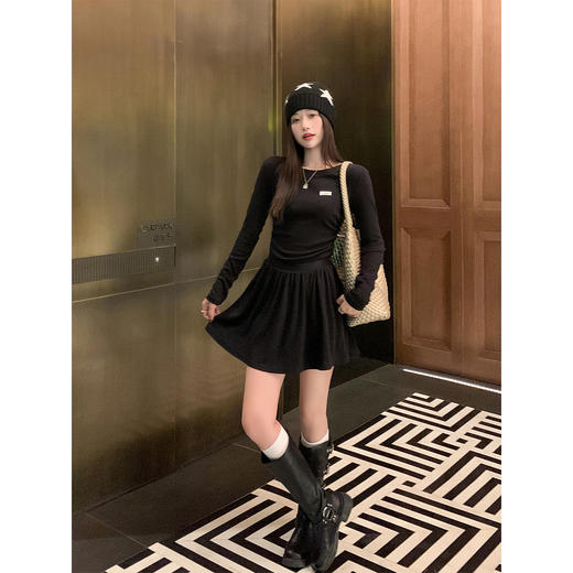 【129元任选2件】现货！韩系巨好看早秋黑色长袖连衣裙 商品图4