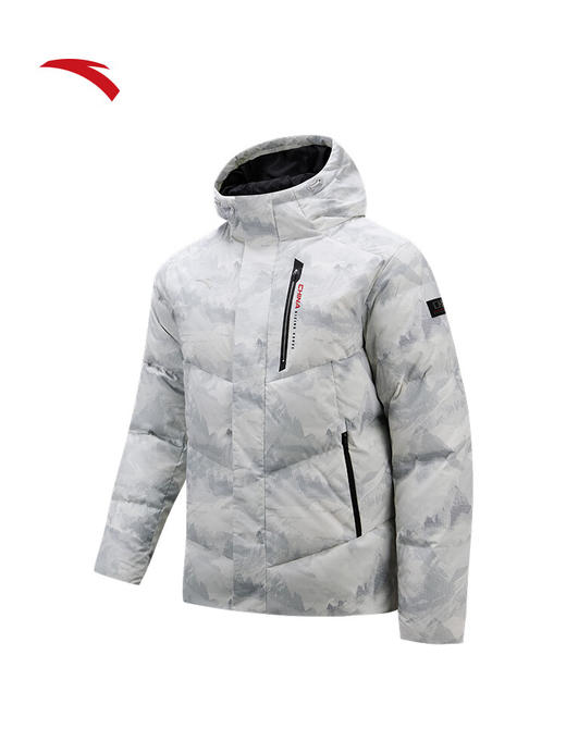 安踏【商场同款】六度芯 火山岩防泼水男长款羽绒服152547943N 纯净白/满地印-1 商品图5