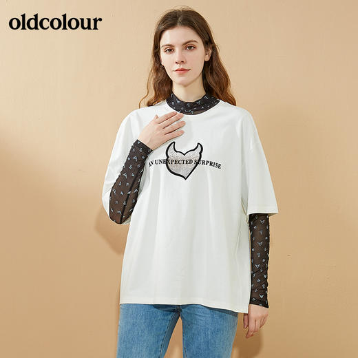 oldcolour春秋季商场同款白色通勤百搭气质长袖T恤女N32023242 商品图1