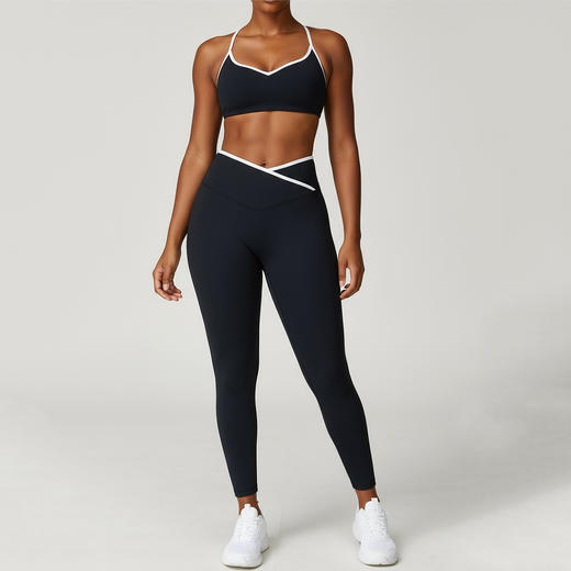 跃牌【安琪拉系列】裸感紧身瑜伽裤交叉高腰撞色弹力紧身裤女运动跑步健身裤长裤 商品图3