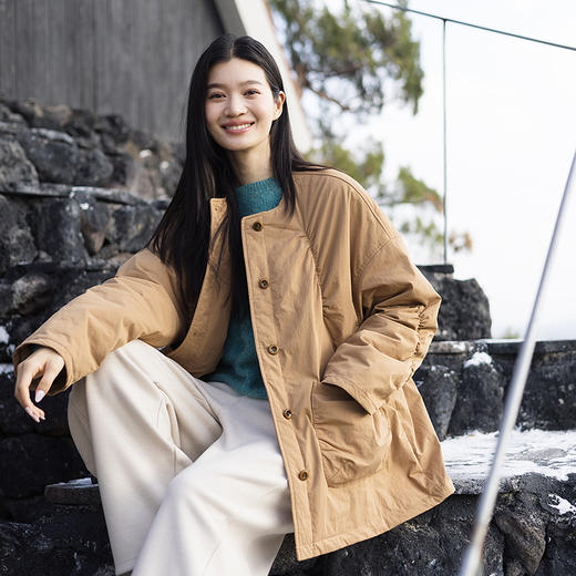 绽放536朵/奔放·不规则设计感抽褶中长款棉服女冬一手长加厚棉衣 商品图1