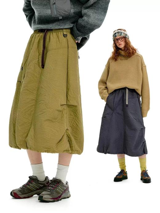 D110706户外山系撞色织带防泼水不规则绗缝夹棉保暖工装半身裙A字裙 商品图7