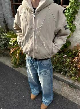 D110738冬季单品水貂绒内里解构连帽棉衣男女同款