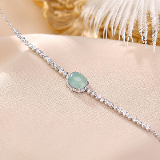 【清雾静影】蓝水翡翠S925纯银蛋面手链【CW-SL11869】 商品图2