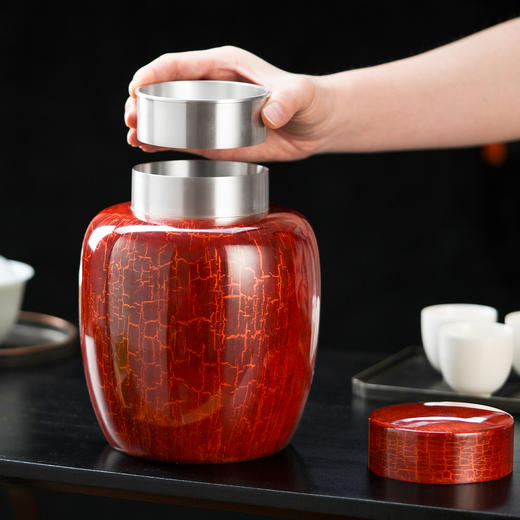 斑锡龙锡罐鸿运茶仓大漆戗金纯锡大号密封茶叶罐储茶罐手工锡器 商品图4