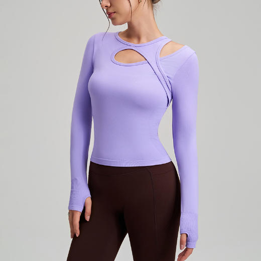 跃牌【安琪拉系列】新款健身运动长袖原创不对称结构镂空女小众感瑜伽服上衣CX7415（无胸垫） 商品图1