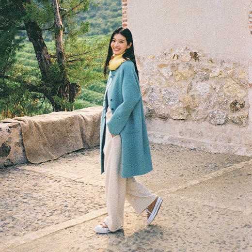 绽放753朵/湖畔·绵羊毛兔毛花纱设计感双面呢大衣中长款毛呢外套 商品图3