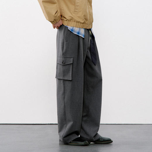 714street口袋褶裥阔腿裤男女2026新款春秋宽松慵懒风休闲裤子 商品图1