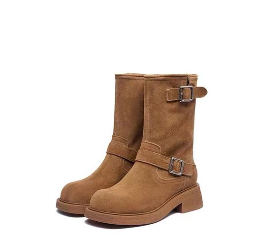 D110761复古堆堆靴女2025新款秋冬中筒西部牛仔靴复古皮带扣马丁靴 商品图1