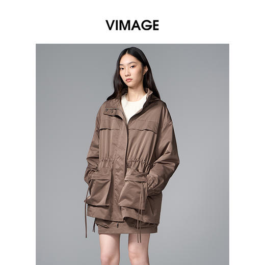 VIMAGE纬漫纪工装风腰部抽绳大口袋设计休闲时尚棉娄V2410102 商品图1