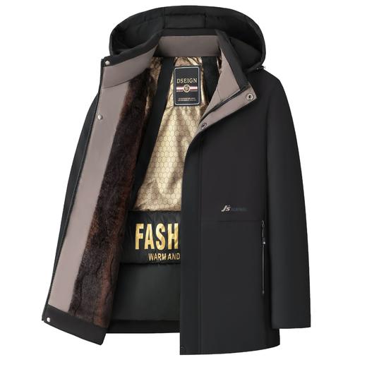 【黑金加绒加厚爸爸冬季连帽外套】棉衣男士中年保暖绒款派克休闲棉服 商品图5