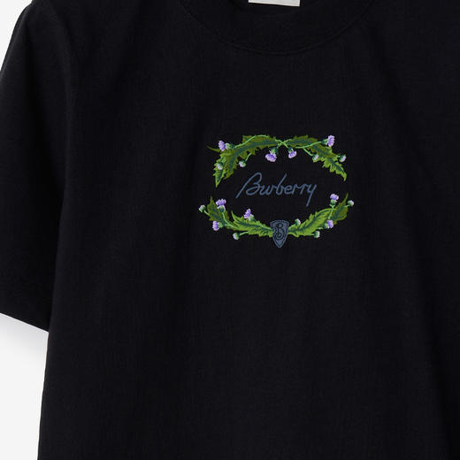 【一】BURBERRY 巴宝莉 女士蓟花图案徽标棉质圆领短袖T恤 黑色 8097910 C1413 商品图1