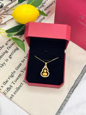 D110765葫芦可旋转哦~古法沙金点钻福禄葫芦项链