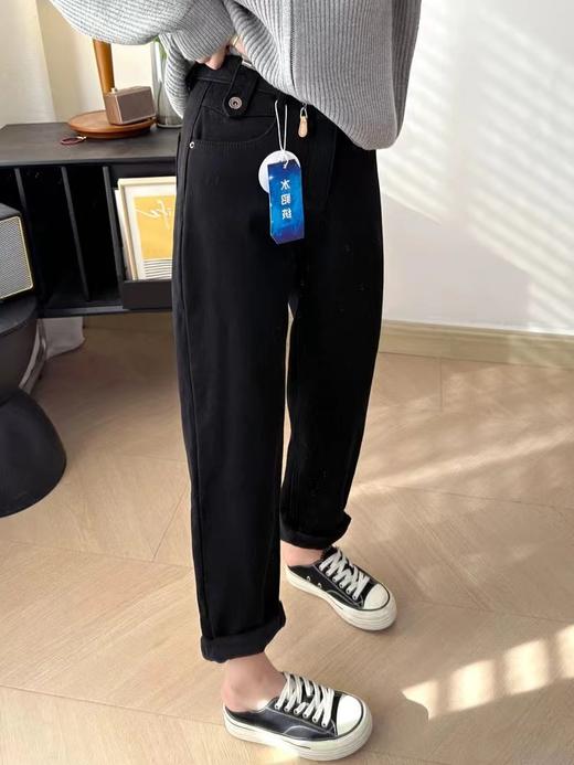 D110798厚绒小个子水貂绒保暖宽松垮裤高腰弹力哈伦牛仔裤女 商品图5