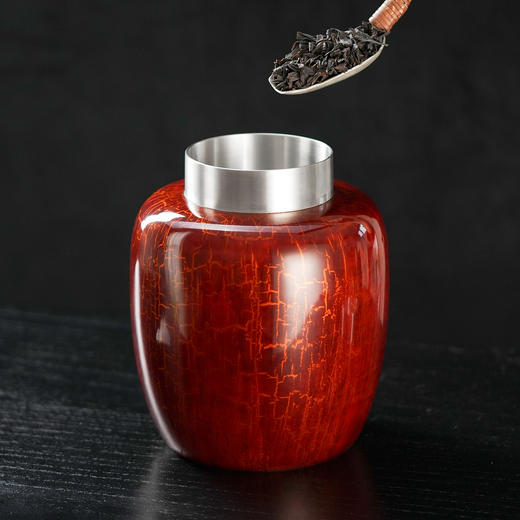 斑锡龙锡罐鸿运茶仓大漆戗金纯锡大号密封茶叶罐储茶罐手工锡器 商品图2