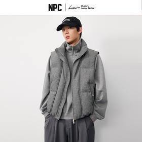 NPC潮牌大理石纹鸭绒羽绒马甲立领休闲保暖格雷系灰色NP58WT41