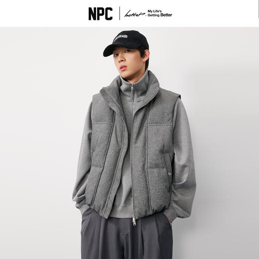 NPC潮牌大理石纹鸭绒羽绒马甲立领休闲保暖格雷系灰色NP58WT41 商品图0