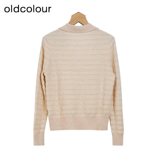 oldcolour冬季新品V领时尚保暖复古条纹毛织短外套女P410514A1 商品图1