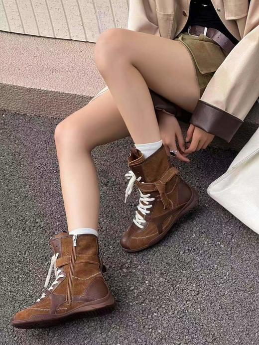 D110719高帮赛车靴女2025新款拳击靴马丁靴绑带长靴 商品图3