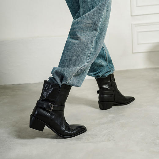 【预售5天】轻软舒适度时尚秋冬方头粗跟中跟短筒靴子摩登时装靴PS&PS2532 商品图2