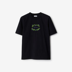 【一】BURBERRY 巴宝莉 女士蓟花图案徽标棉质圆领短袖T恤 黑色 8097910 C1413